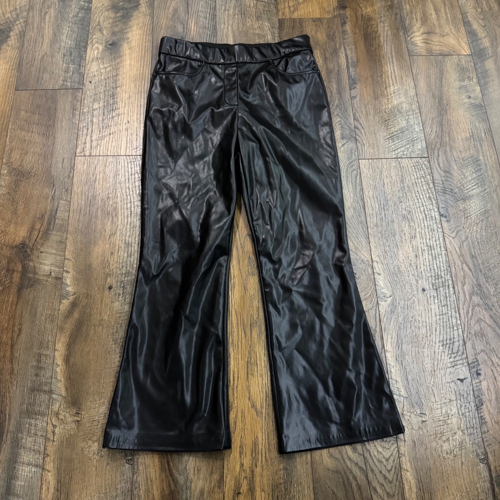 Michael Kors Black Faux Leather Bootcut Flare Pants Small Minimalist Moto Y2K